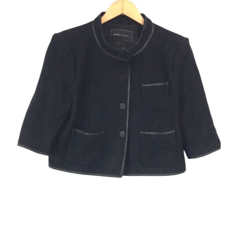 BCBG maxAzria wool blend cropped half sleeve jacket black Small
